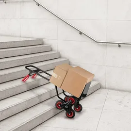 Relaxdays Sackkarre Treppensteiger, klappbare Transportkarre, bis 200 kg, Vollgummireifen, höhenverstellbar, schwarz/rot