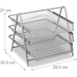 Relaxdays Dokumentenablage aus Metall, 3 Fächer, Mesh Design Schreibtischablage für A4 silber,