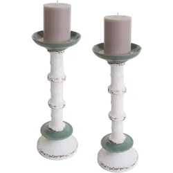 2er-Set Kerzenst√§nder HWC-N35, Kerzenhalter Kerzens√§ule, Shabby-Look Vintage Metall Keramik H√∂he 36cm