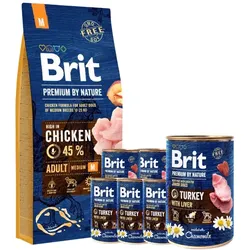 BRIT Premium By Nature Adult M 15kg + Brit Turkey With Liver 6x400g