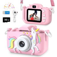 Dwfit Kinder Kamera, Digitalkamera für Kinder,Selfie 1080P HD-Videospielzeugkamera mit 32G Karte,Geschenk für 3-12 jährige Mädchen und Jungen