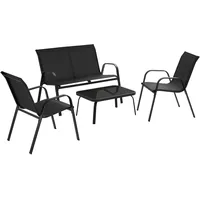 Tectake Sitzgruppe Nora für 4 Personen, - Schwarz