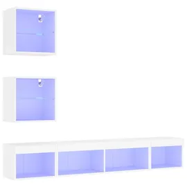 vidaXL 5-tlg. Wohnwand mit LED-Beleuchtung Weiß Holzwerkstoff
