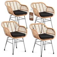 CASARIA Gartenstühle 4er Set Polyrattan inkl. 5cm Auflagen Boho-Stil