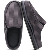 ONCAI Hausschuhe Herren mit Orthopädische Arch Support,Baumwolle Sherpa Futter Memory Foam Plantar Fasciitis Haus Hausschuhe Warme Clogs Indoor Outdoor Rutschfest Gummisohle Streifen Grau Größe 48 - 48 EU