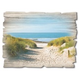 Artland Holzbild »Strand mit Sanddünen und Weg zur See«, Strand, (1 St.), beige