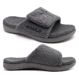 KuaiLu Hausschuhe Herren 48 Winter Warme Flauschige Fussbett Sandalen für Männer mit Klettverschluss Offener Zeh Plüsch Orthopädische Hausschuhe mit Arch Support, Grau Weihnachts - 48 EU