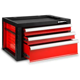Eberth Werkzeugkiste Metall 3 Schubladen, kugelgelagerte Teleskopschienen, Vollauszug, Werkzeugbox abschließbar Rot