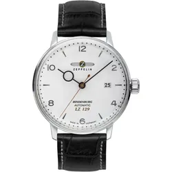 Zeppelin Herrenuhr LZ 129 Hindenburg 80621 - Weißes Ziffernblatt mit silbernen Zahlen/Indices,graue Naht,schwarz - 40mm