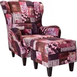 Supellex Sofia Ohrensessel mit Hocker Design Patchwork Odessa Kolonial