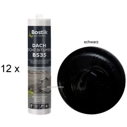 12 x Bostik B535 Dach Dicht Bitumen Universaldichtstoff 300ml Kartusche schwarz