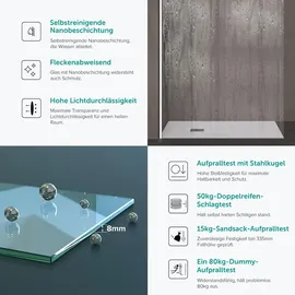 doporro Bremen02K Walk-In-Dusche 50 x 200 cm ESG-Sicherheitsglas Klarglas