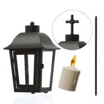 MARELIDA Grablaterne mit beiger LED Kerze | Grablampe mit 2 wechselbaren Spitzen/Erdspieß...