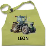 Kinderschürze Schürze Kinder Jungen Mädchen - Trecker Name I Trecker Fan I Traktor Geschenk personalisiert I Geschenk Landwirt - 7-14 Jahre - Hellgrün - kochschürze bulldog leon küchenschürze - 7-13 Jahre