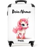 NoBoringSuitcases.com® Kinderkoffer Mädchen - Koffer Kinder Mädchen - Einhorn weißer Hintergrund - Kinder Koffer Madchen - Trolley - Kindertrolley Hartschale - 55x40x20 - Fotokoffer - Personalisiert