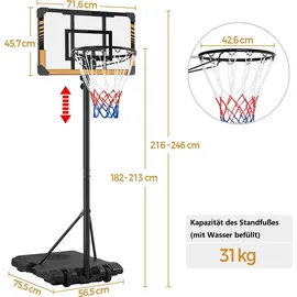 Yaheetech Basketballkorb höhenverstellbar Braun/Schwarz 216 -246 cm