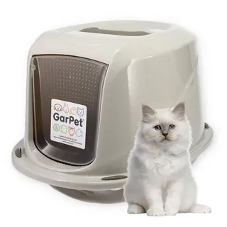 GarPet Katzenklo mit Deckel Aktivkohlefilter Katzentoilette Katzen WC Hauben Toilette Klo Indoor Outdoor grau modernes Design