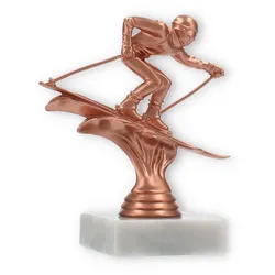 Pokal Kunststofffigur Ski Abfahrt bronze auf weißem Marmorsockel 13,6cm