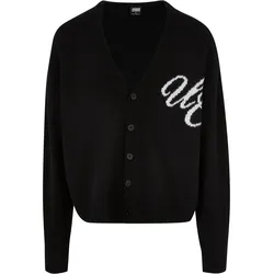 Rundhalspullover URBAN CLASSICS "Urban Classics Herren Initials Cardigan", Herren, Gr. 3XL, schwarz, 73% Polyacryl, 27% Polyester, unifarben, klassisch, oversize, V-Ausschnitt, Langarm, Pullover Grobstrickpullover