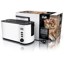 Arendo Langschlitz-Toaster für 4 Scheiben, Doppelwandgehäuse, integrierter Brötchenaufsatz, Bräunungsgrade 1-6, Brotzentrierung