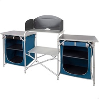 AKTIVE 52858 52856-Faltbarer Küchenschrank, 4 Aufbewahrungsfächer, Doppelschrank, tragbares Möbelstück, Aluminium, 172 x 35 x 80 cm, Marineblau, 172X35X80/111CM