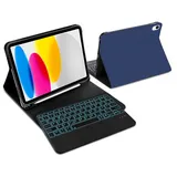 IVEOPPE Tastatur iPad 10. Generation mit Touchpad, iPad 10 Hülle mit Tastatur 10,9 Zoll 2022, Magnetisch Abnehmbare Bluetooth QWERTZ Hülle Tastatur für iPad 10 Generation, Navy blau