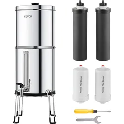 VEVOR Schwerkraft Wasserfiltersystem Wasserfilter 7+7,5L Edelstahl 4 Filter