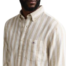 GANT Herren Hemd - Regular Cotton Linen Stripe Shirt, Leinen-Baumwoll-Mix, gestreift Beige L