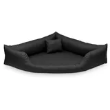 Juelle Hundebett aus Kunstleder Eckbett für mittlere und große Hunde, Kuscheliges Hundekissen, Sofabett Gabi M-XXL (140x140cm, Schwarz)