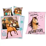 Herding Spirit Wild und Frei Pferde Bettwäsche 80x80 + 135x200cm 100% Baumwolle Plus Fleecedecke 130x170 cm