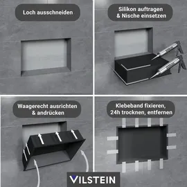 VILSTEIN Duschnische 30x90 cm | Aufputz | Wandnische Schwarz | Duschregal