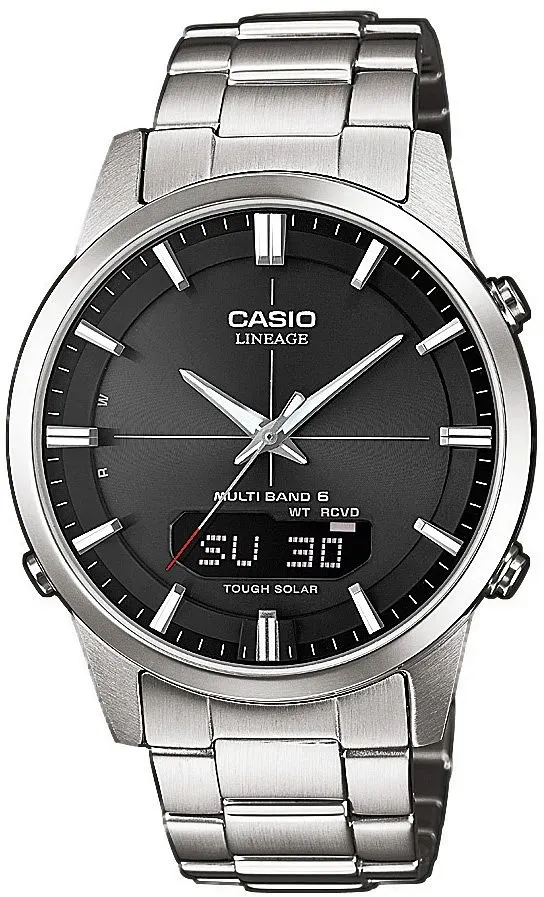 Funkchronograph CASIO FUNK, schwarz (silberfarben, schwarz), Armbanduhren, Herren, Solaruhr, Armbanduhr, Herrenuhr, Funkuhr, Edelstahlarmband, Saphirglas