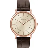 BULOVA Ultra Slim 97A126 - Herren Designer-Armbanduhr - Armband aus Leder - Braun/Roségoldfarben