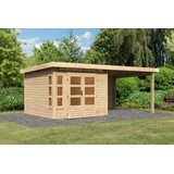 Karibu Gartenhaus Kastorf 6 mit Anbaudach,naturbelassen,2,7 x 2,7 m (B x T)