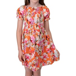 KMISSO Sommerkleid Mädchen Kleid smoked Oberteil Puffärmel 30382 (1-tlg) bequem zu tragen orange 152