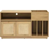 Schallplatten-Aufbewahrungsbuffet in heller Eichenholzoptik und Rattangeflecht L130 cm ALICANTE