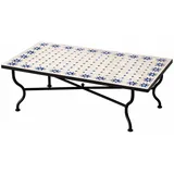 Marrakesch Orient & Mediterran Interior Gartentisch Marokkanischer Mosaiktisch Soleil Beige Blau 120x80cm, 45cm hoch, Handarbeit beige|blau
