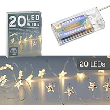 Cepewa 20 LED Stern Mikro Draht Lichterkette, warmweiß, silber, Batterie Deko Beleuchtung Weihnachten - Silber