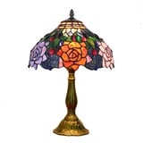 Hobaca 12 Zoll Buntglas Rose Tiffany Tischlampe Art Dekorative Weinlese Nachttischlampe Elegant Schlafzimmer Lampe für Wohnzimmer Studie Schlafzimmer