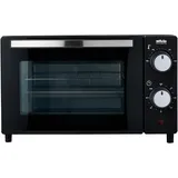 Silva Schneider MB 1000, Minibackofen, 10 L, schwarz, 650 Watt, Temperaturregelung 100-230 °C, Timer mit Endsignal, Quarzheizelemente, Doppelglastür, Inklusive Backblech, Grillrost & Griff