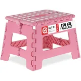 Relaxdays Klapphocker faltbar, Camping Hocker, Kinder Badhocker, bis 150 kg, Kunststoff, HxBxT: 22 x 35 x 28 cm, pink