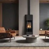 Kratki Kaminofen aus Stahl ERIK Hoch Ø150 5,5kW BImSchV 2, 7*Flamme Verte
