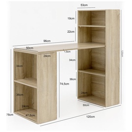 Wohnling Schreibtisch sonoma-eiche rechteckig, Wangen-Gestell eiche 120,0 x 53,0 cm