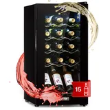 Klarstein Weinkühlschrank, 1 Zonen Getränkekühlschrank Klein, Kleiner Weinschrank 53L, Wein-Kühlschrank Klein mit Glastür, Indoor/Outdoor Flaschenkühlschrank, Wine Fridge 5-18°C, 15 Flaschen