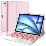 IVEOPPE Tastatur iPad Air 6. Generation Touchpad, iPad Air 11" Hülle mit Tastatur 2024, Magnetisch 7-Farbige Beleuchtung Abnehmbare Bluetooth QWERTZ Tastatur für iPad Air 6 11 Zoll 2024, Rosa