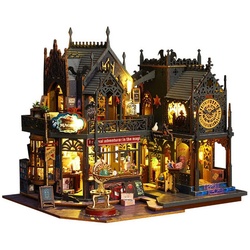OKWISH 3D-Puzzle Puppenhaus Miniatur Haus Holzbausatz Puppenhäuser Dekoration Möbeln, Puzzleteile, 3D Häuser Modellbausätze Geschenk Geburtstag Weihnachten DIY LED-Licht braun