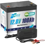 HRBEENERGY 12V 100AH LiFePO4 Batterie, Eingebautes 100A BMS und Grade A Zellen, 12V wiederaufladbare Lithium-Eisen-Phosphat-Batterie, 4000-15000 tiefe Zyklen für Wohnmobil, Solar, Trolling Motor