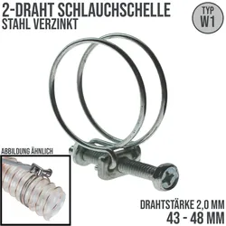 43 - 48 mm 2-Draht Schlauch Schelle W1 Stahl verzinkt Schraube M6 x 50 Draht 2,0...