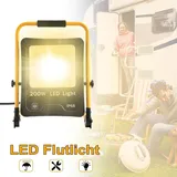 Led Strahler Tragbar mit Stecker, led Baustrahler mit 3m Netzkabel, Baulampe, Klappbügel Flutlicht, Baustelle, Werkstatt, Garage (200W, Warmweiß)