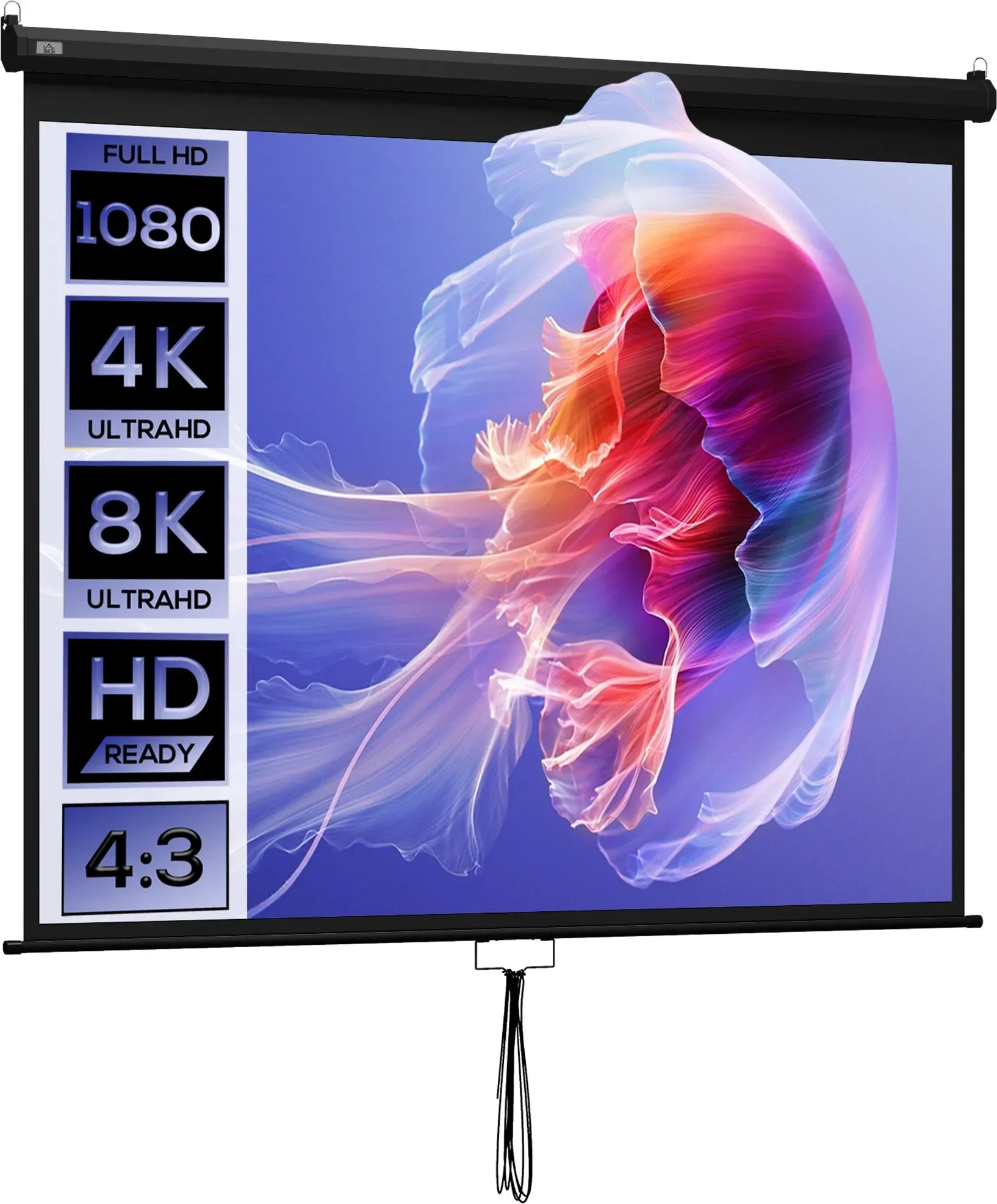 HOMCOM Projektionsleinwand 304,8 cm 4:3 HD 4K, Leinwand für Beamer mit Metallgehäuse, manuell höhenverstellbare Leinwand, für Heimkino, Büro, Reisen, Schwarz   Aosom